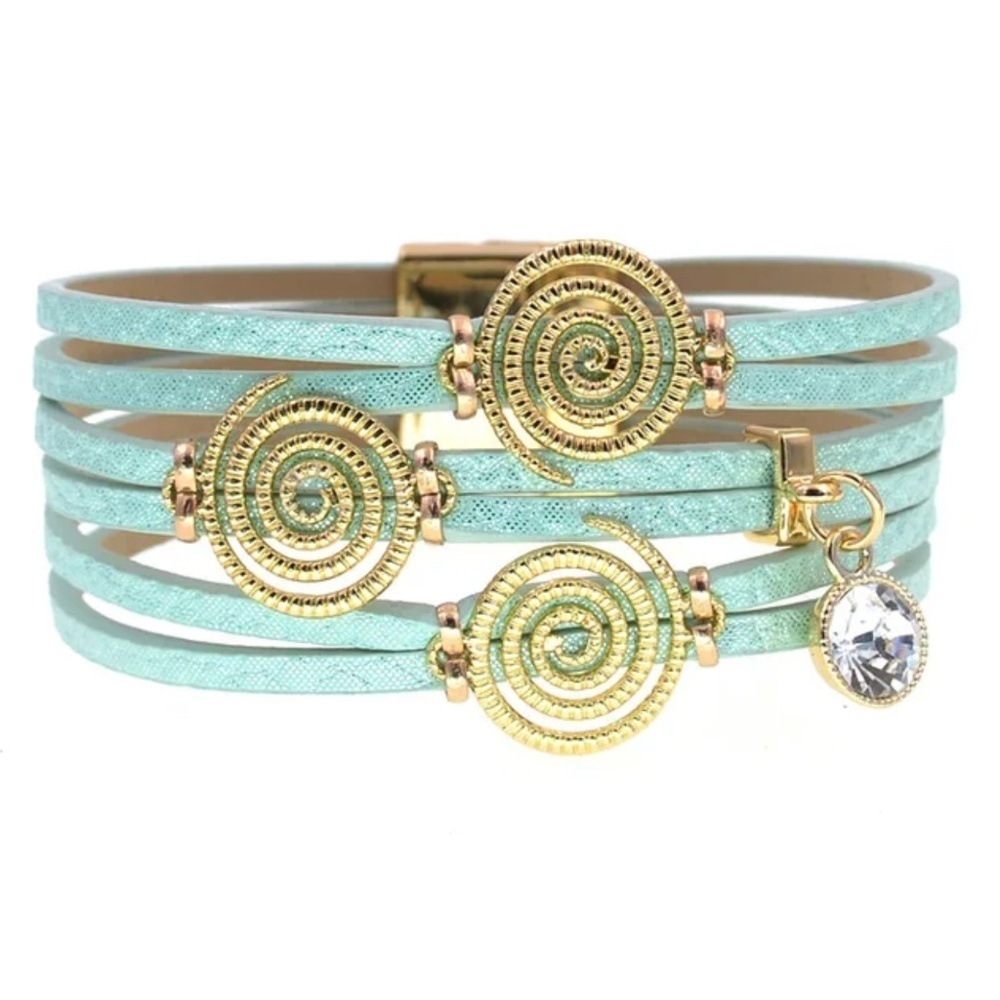 NWT Spiral Design Leather Bracelet with Gold Accents